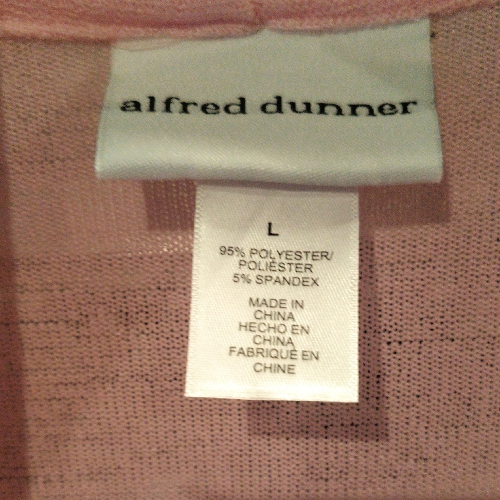 NWT Alfred Dunner Pink Cardigan With Ruched Sleeves and Necklace Size Large